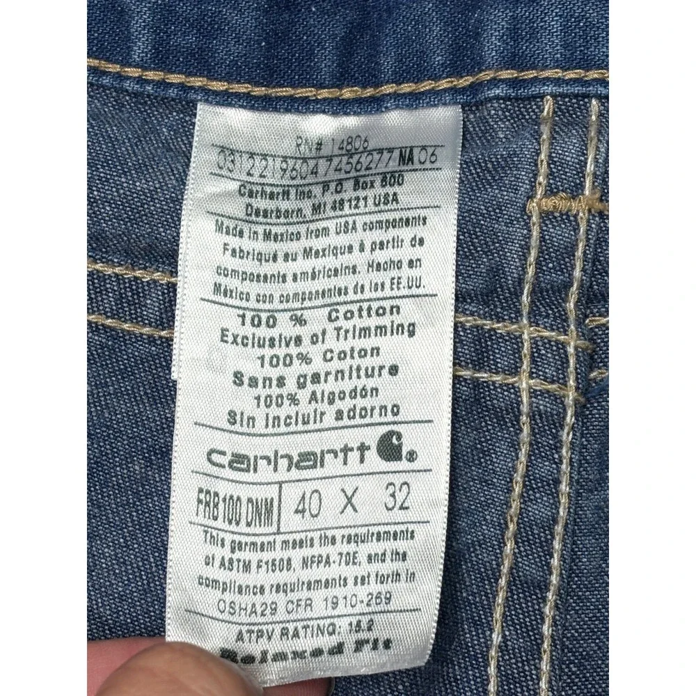 Carhartt FRB100 DNM Flame Resistant Relaxed Fit Work Jeans Mens 40x32 Blue Denim